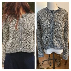 ZARA SS24 Open Knit Metallic Cardigan Sweater Gold Black SZ Medium